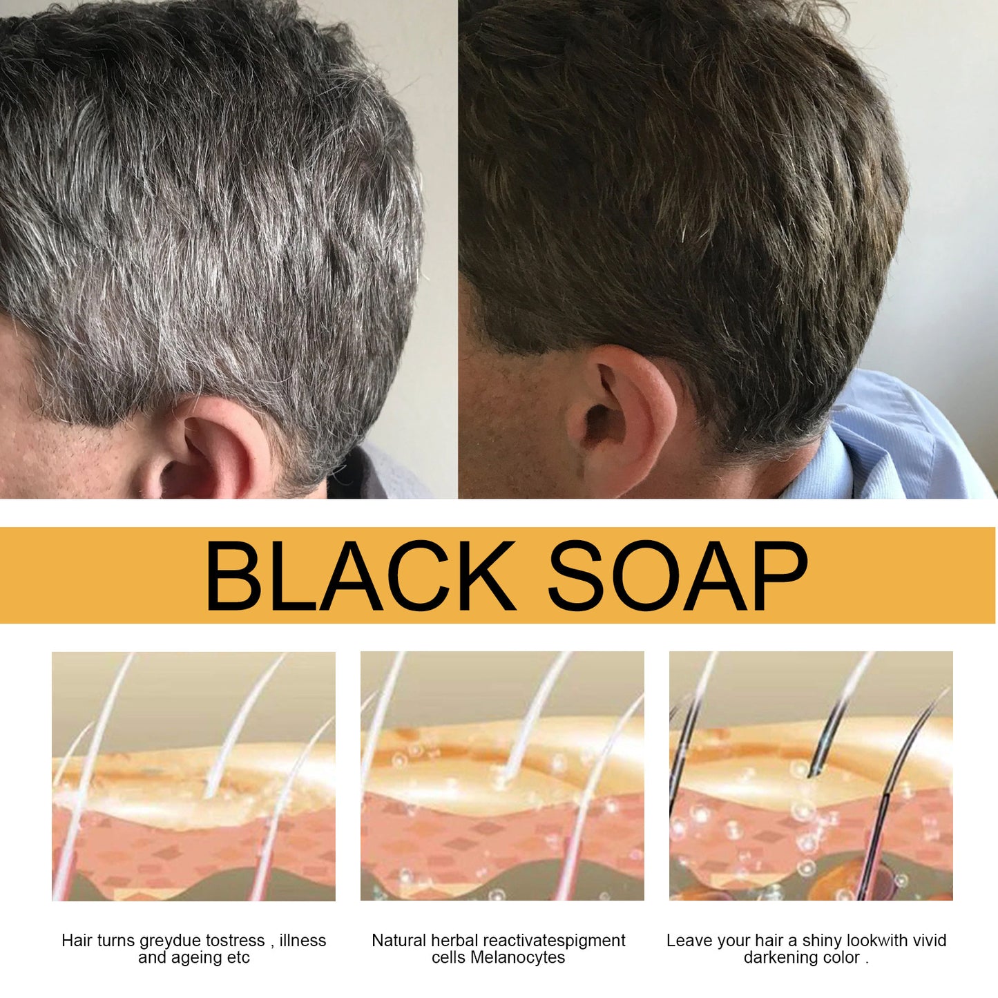 Black Soap JAYSUING, Bar Shampoo Grey Coverage for Gray, Soap Cover Reverse Grey Hair Bar