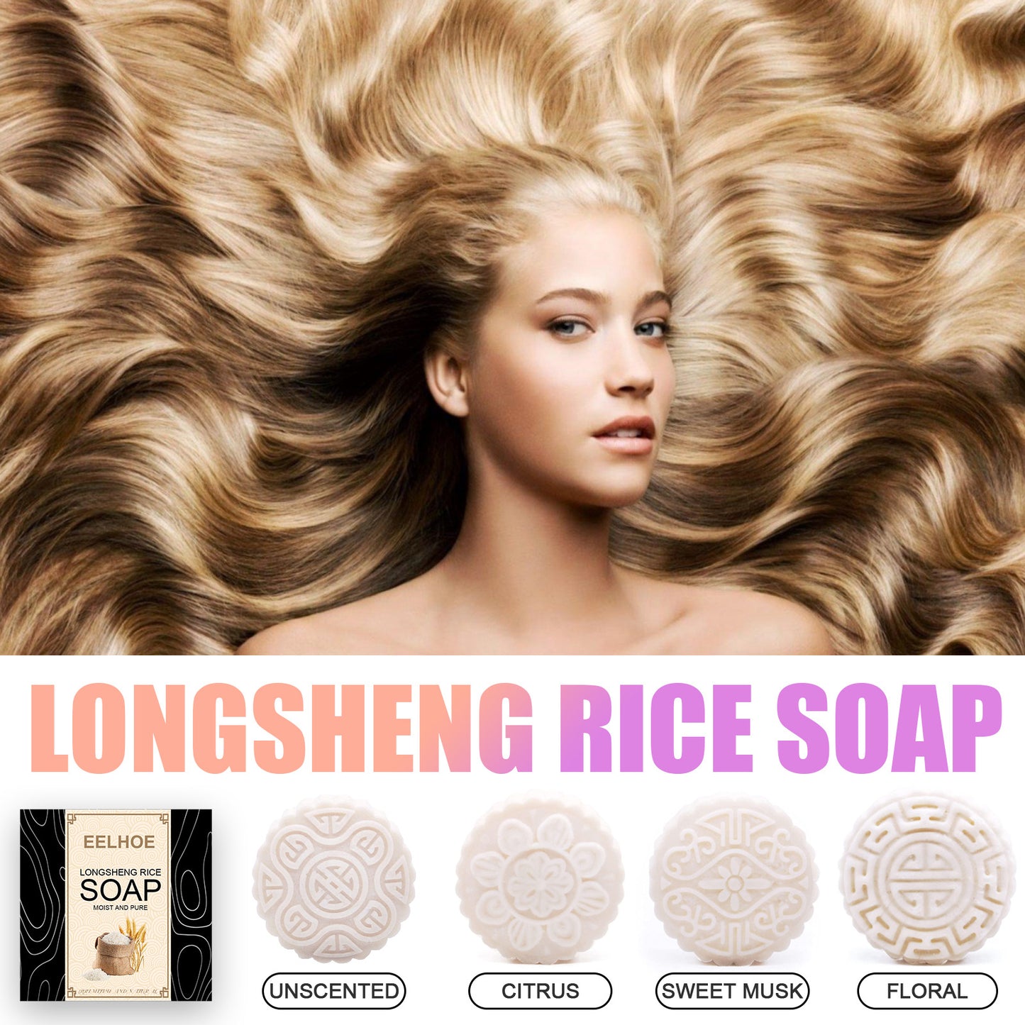 Rice Water Soap EELHOE, Longsheng Hair Problem Solver Anti Hair Fall Rice Soap for Hair Growth